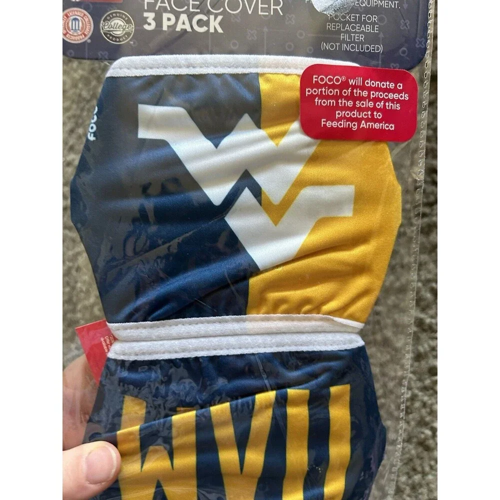 West Virginia University facemask 3-pack Combo Football nwt multicolor OS